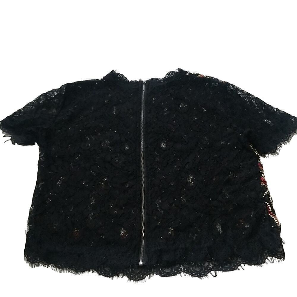 Zara Black Embroidery Lace Shortsleeve Top Sz Medium - Picture 6 of 7